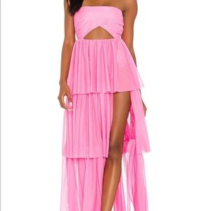 X REVOLVE Strapless Tiered Ruffle Gown in Pink